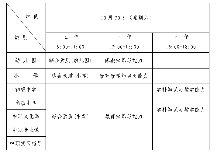 中小学教师资格证考试时间